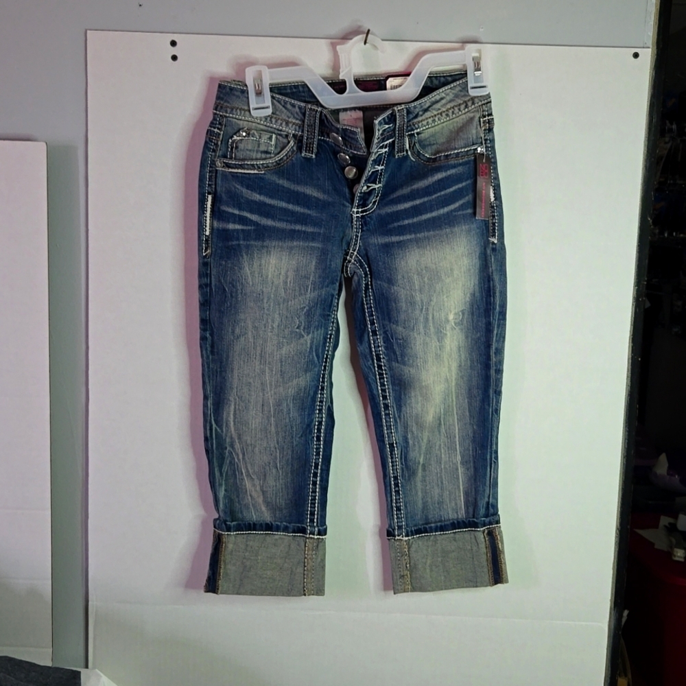 NO BOUNDARIES JUNIOR GIRLS‎ FLAP POCKET CROP JEANS SIZE 1 - Picture 4 of 4